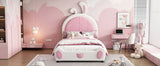 Twin Size Upholstered Platform Bed with Rabbit Shaped Headboard, White WF323763AAK