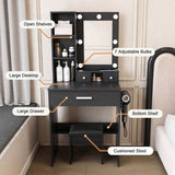 Vanity Table with Mirror & Adjustable LED Lights, Power Outlet, Hairdryer Holder & Stool Compact 54057039