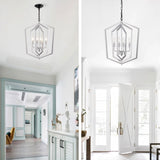4-Light Farmhouse Chandeliers, Matte Black and Sliver Matte Black Vintage Cage Light Fixture W1592P230610
