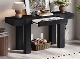 TREXM Rustic Minimalist Console Table with Hidden Drawer, Side Power Outlet,Wood Entryway Table for N715P361518B