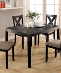 ZUN Brushed Black Solid wood 5pc Dining Set Table And 4x Chairs Brown Fabric Cushions Seats X-Cross Back B011P214984