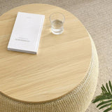Round Storage Ottoman, 2 in 1 Function, Work as End table and Ottoman, Natural W48762888