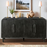 59'' Farmhouse Curved Vintage Storage Sideboard with Large Wooden Handles, Vertical Wood Grain W1445P214050