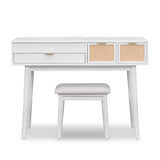 ZUN 43.3" Classic Wood Makeup Vanity Set with Flip-top Mirror and Stool, Dressing Table with Three 52892494