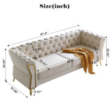 Modern Tufted Velvet Sofa 87.4 inch for Living Room Beige Color W579107798