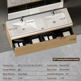 60'' Floating Bathroom Vanity Sink Combo, Modern Wall-Mounted Striped Bathroom Storage Cabinet W1573P265204