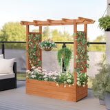 ZUN 43.5*17.5*44.5 In Fir With Arched Lattice Raised Garden Bed Wooden Planting Frame Teak Color 98677889