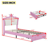 Twin Size Upholstered Bed Frame with LED Lights, Modern Upholstered Princess Bed with Crown W2770P190376
