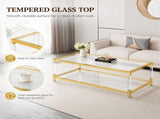 Modern Acrylic Leg Coffee Table, Double Layer Tempered Glass Top with Golden Metal Frame, W1727P194947