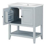 ZUN 30" Gray Modern Sleek Bathroom Vanity Elegant Ceramic Sink with Solid Wood Frame Open Style Shelf & N725P189825E