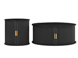 Mid-Century Coffee Table Set with Sliding Tambour Door, Round Fluted End Table With N721P351940B
