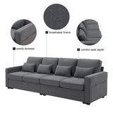 ZUN [New] 104" 4-Seater Modern Linen Fabric Sofa with Armrest Pockets and 4 70043673