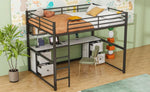 ZUN Full Size Metal Loft Bed with Desk, Drawers and Bedside Tray, Charging Station, USB and socket 91995052