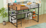 ZUN Full Size Metal Loft Bed with Desk, Drawers and Bedside Tray, Charging Station, USB and socket 91995052