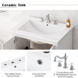 24" White Modern Sleek Bathroom Vanity Elegant Ceramic Sink with Solid Wood Frame Open Style Shelf N725P189823K