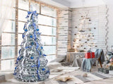 7 FT Snow Flocked Pre-lit Artificial Pop Up Christmas Tree with 200 Warm Lights and Blue & Silver 24654328