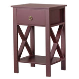 Side Intersection Style Bedside Table Coffee Table with Two-layer Drawer Brown 2pcs 14974804