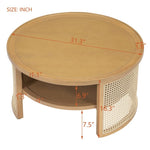 ZUN 2-Tiered Round Natural Wood Coffee Table with Storage Rattan Base in 31.3'' N735P185131N