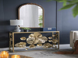 39.5" x 12" x 30.5" Gold Console Table with Mirrored Glass Top, Modern Entryway Table for Living W2078141937