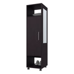 ZUN Black 1-Door Wardrobe with Mirror and Open Storage B062P227645