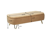 Camel Storage Ottoman Bench for End of Bed Gold Legs, Modern Camel Faux Fur Entryway Bench W117082031
