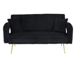 The straight-row Black corduroy sofa with throw pillows, featuring a minimalist style, is suitable W1658P251987