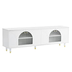 ZUN Contemporary TV Stand with Adjustable Shelves for TVs Up to 78'', Stylish Media Console with Gold 42216747