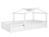 Twin Size Floor Bed with Guardrails and Roof, Kids House Floor Bed with a Small Built-in Tray and W1580P396330