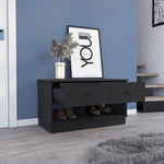 ZUN Willamette Rectangle 2-Shelf 2-Drawer Storage Bench Black Wengue B06280462