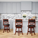 24" Counter Height X-Back Swivel Stool, Cherry Finish, Charcoal Fabric Seat B04660710