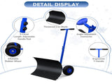 29 x 18in Adjustable T-Handle Snow Plow with Inflatable Wheels, Heavy Duty Human-Powered Manual Snow 89149481