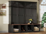 ON-TREND Farmhouse Hall Tree with 4 Hidden Hanging Hooks, Versatile Walnut N721P286082B