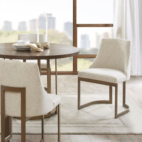 ZUN 21'' Accent Dining Chairs, Antique Gold Metal Frame Back and Sled Leg Contemporary Modern Style for B03548769