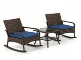 3-Piece PE Wicker Patio Rocking Chair Set, Ergonomic Rocking Bistro Set with 2-Tier Side Table & 83144251