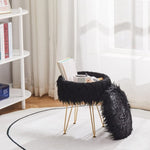 ZUN Faux Fur Storage Ottoman Round Furry Vanity Marble Grain Tray Coffee Table Compact Footrest 03322620