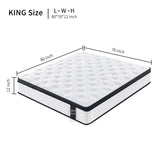King Size 12 Inch Medium Plush Individual Pocket Spring CertiPUR -US Memory Foam Hybrid Mattress W3017P294592