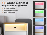 High Gloss White & Oak Two-Tone Nightstand, RGB Light, US Power Outlet, 2 37462022