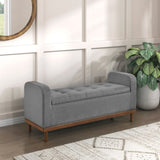 ZUN Mid-Century Modern Lift Top Storage Bench 1pc Tufted Gray Upholstered Solid Wood Walnut Finish B011P192193