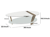 36 Inch Modern Coffee Table, Oval Elliptical Shape, White Mango Wood With Antique Brass B056P161686