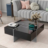 ON-TREND Unique Design Coffee Table with 4 Hidden Storage Compartments, Square Cocktail Table with WF305182AAB