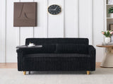 The pull-out push-in black corduroy sofa with dual functions, equipped with a movable tabletop W1278P248131