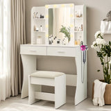 Vanity Desk with Mirror and Lights, Makeup Vanity with Power Outlet & Hair Dryer Rack,3 Adjustable W3204P300596