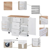 K&K Rolling Kitchen Island with Storage, Kitchen Cart with Rubber Wood Top, 3 Drawer, 2 Slide-Out WF316599AAW