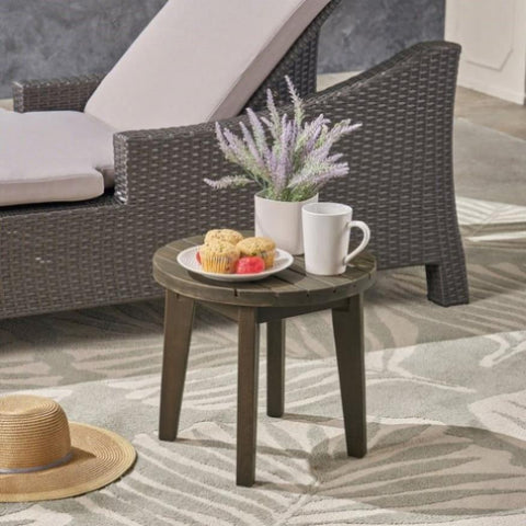 ZUN Outdoor 16" Acacia Wood Side Table, Gray Finish 62266.00GRY