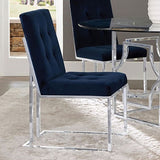 ZUN Blue and Chrome Tufted Back Dining Chair B062P153702