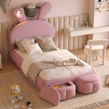 Twin Size Upholstered Platform Bed with Cartoon Ears Shaped Headboard and Light, Pink WF321677AAH