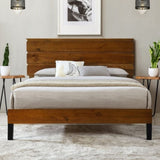 ZUN Mid-Century Modern Solid Wood Bed Frame Queen Size Platform Bed with Three-Piece Headboard Design, WF531005AAD