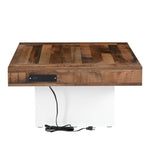 ZUN ON-TREND 31.4'' x 31.4'' Farmhouse Coffee Table with 2 USB Ports and Outlets, Brown Spliced Wood N721P189320K