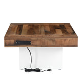 ZUN ON-TREND 31.4'' x 31.4'' Farmhouse Coffee Table with 2 USB Ports and Outlets, Brown Spliced Wood N721P189320K