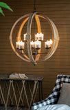 9- Light Globe Chandelier, Wood Chandelier Hanging Light Fixture with Adjustable Chain for Kitchen W2078137923